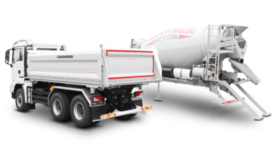 Fast-swap body system for tipper body - concrete mixer truck